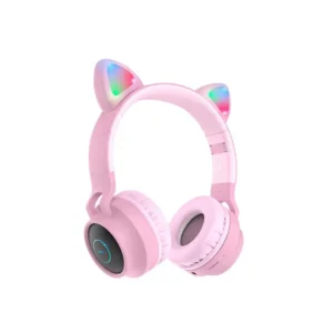 Wireless Ακουστικά Stereo Hoco W27 Cat ear Ροζ 300mAh Micro SD και AUX - Image 2