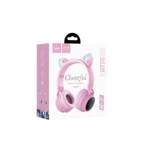 Wireless Ακουστικά Stereo Hoco W27 Cat ear Ροζ 300mAh Micro SD και AUX - Image 3